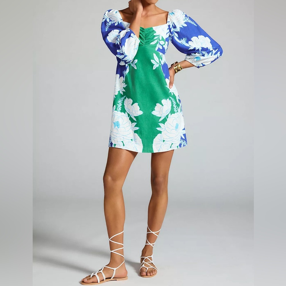 NEW NWT farm rio soft garden mini dress xl puff sleeve linen floral vacation